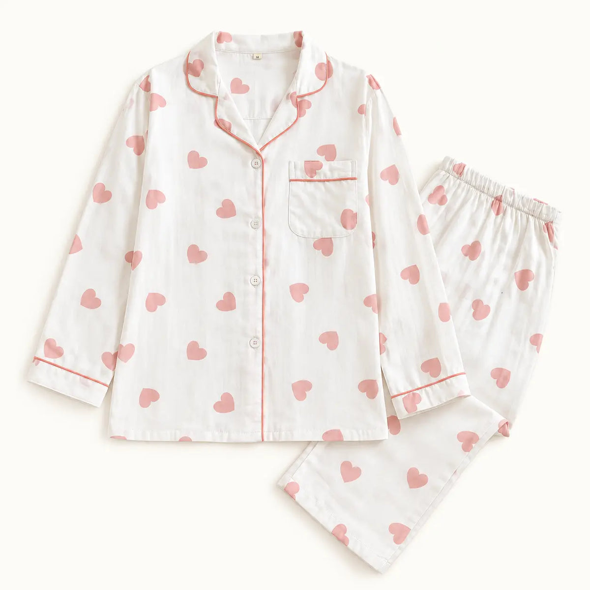 Pyjama Femme 100 % Coton Motif Cœurs À Manches Longues coloris blanc | le Juste Pyjama