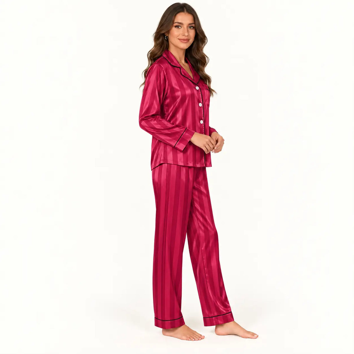 Pyjama Femme En Satin Rayé À Manches Longues – vue 3 | le Juste Pyjama