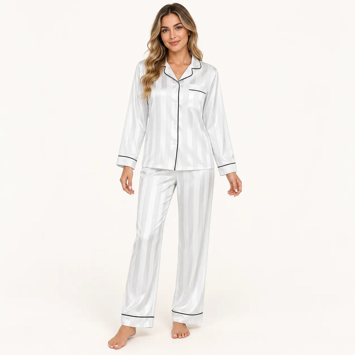 Pyjama Femme En Satin Rayé À Manches Longues – vue 7 | le Juste Pyjama