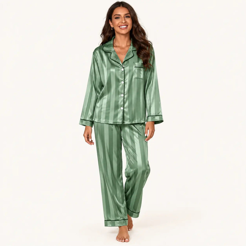 Pyjama Femme En Satin Rayé À Manches Longues – vue 6 | le Juste Pyjama