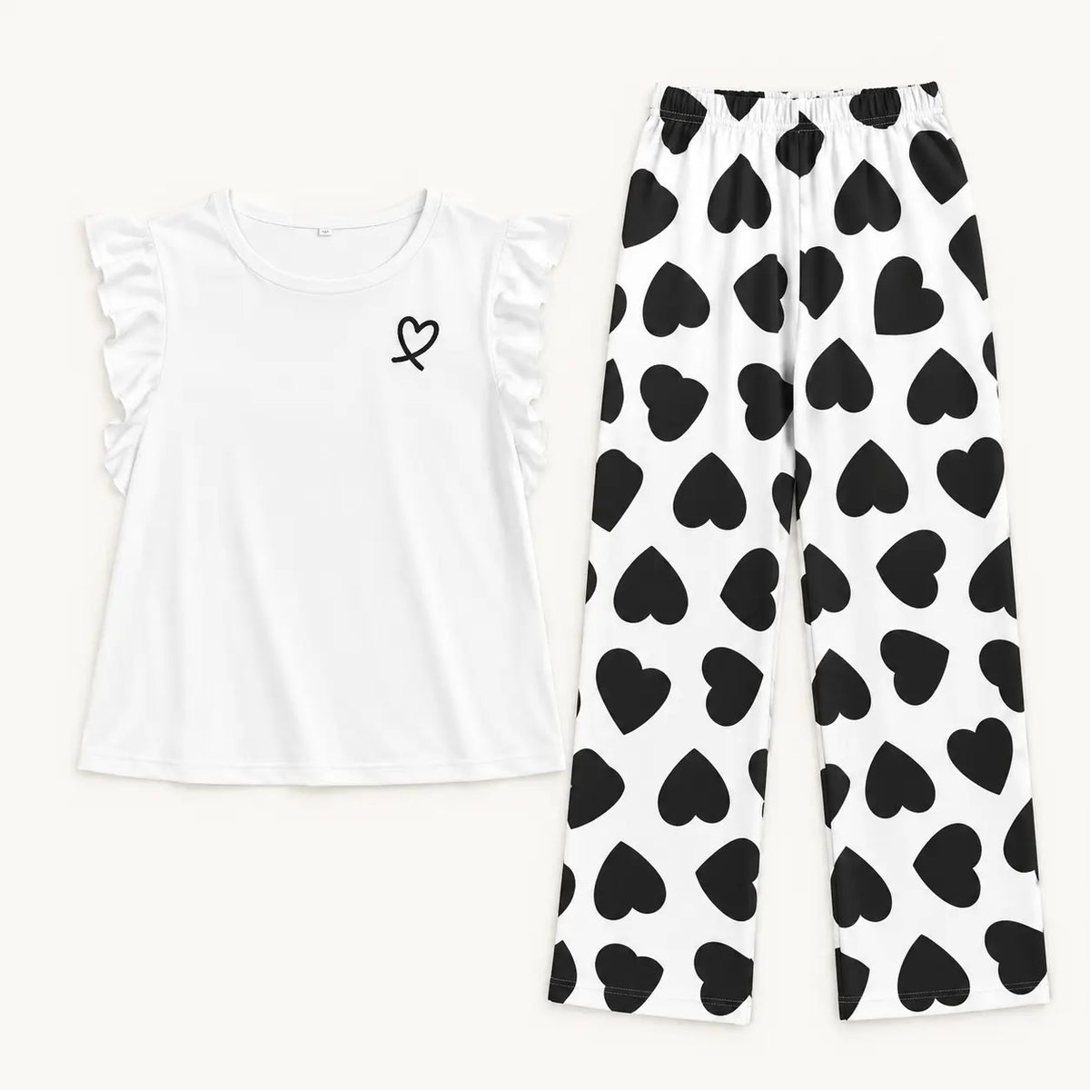Pyjama Femme Haut Volanté Pantalon Imprimé Cœurs – vue 8 | le Juste Pyjama