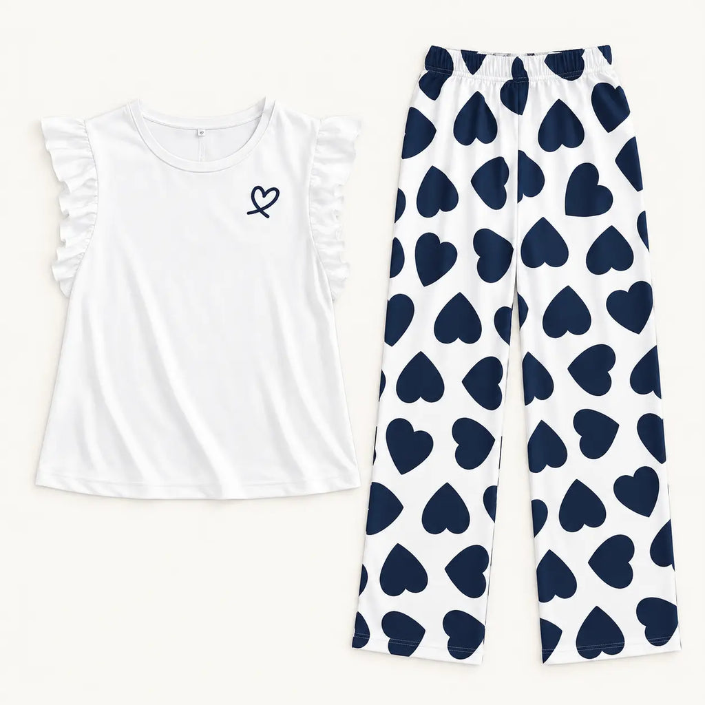 Pyjama Femme Haut Volanté Pantalon Imprimé Cœurs – vue 9 | le Juste Pyjama