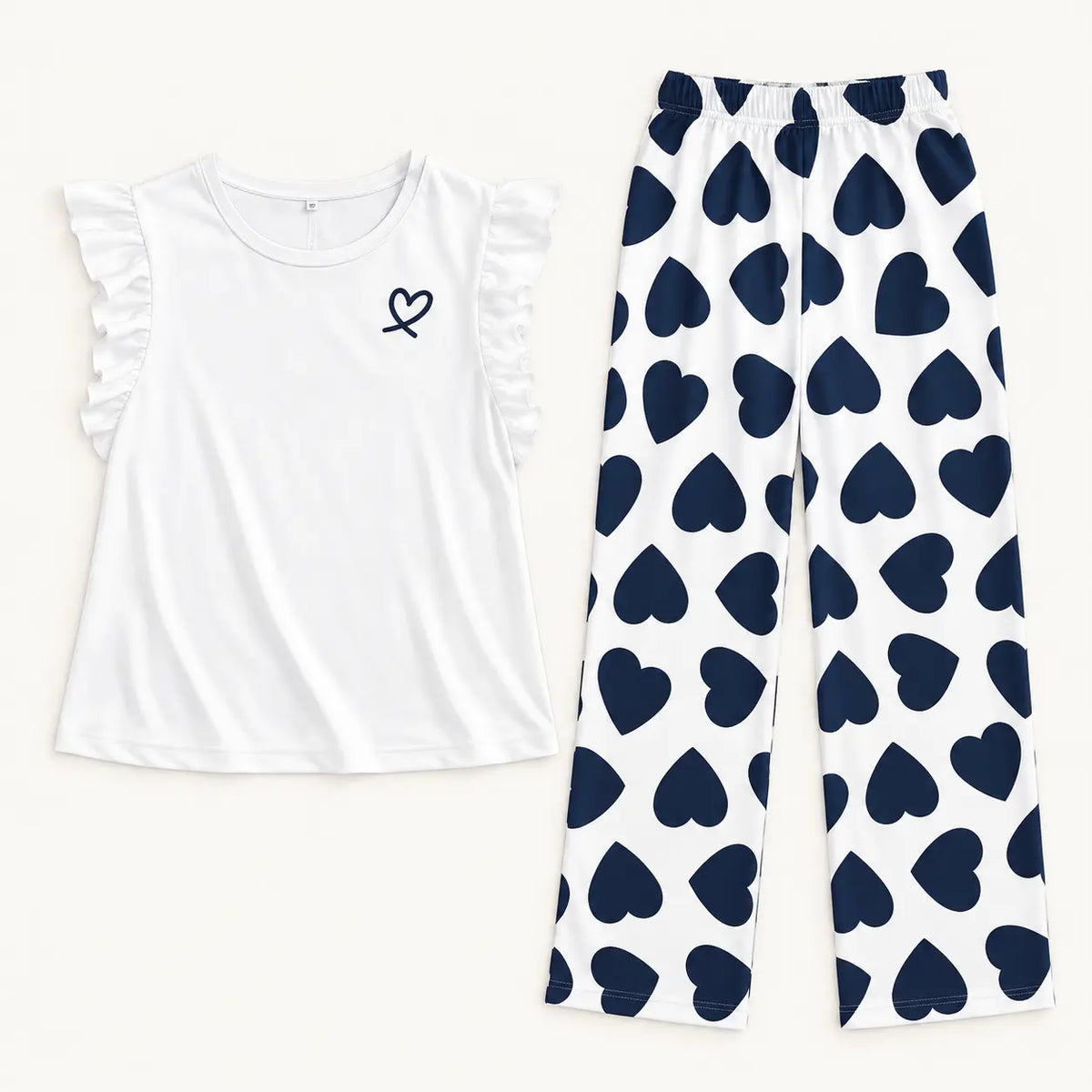 Pyjama Femme Haut Volanté Pantalon Imprimé Cœurs – vue 9 | le Juste Pyjama