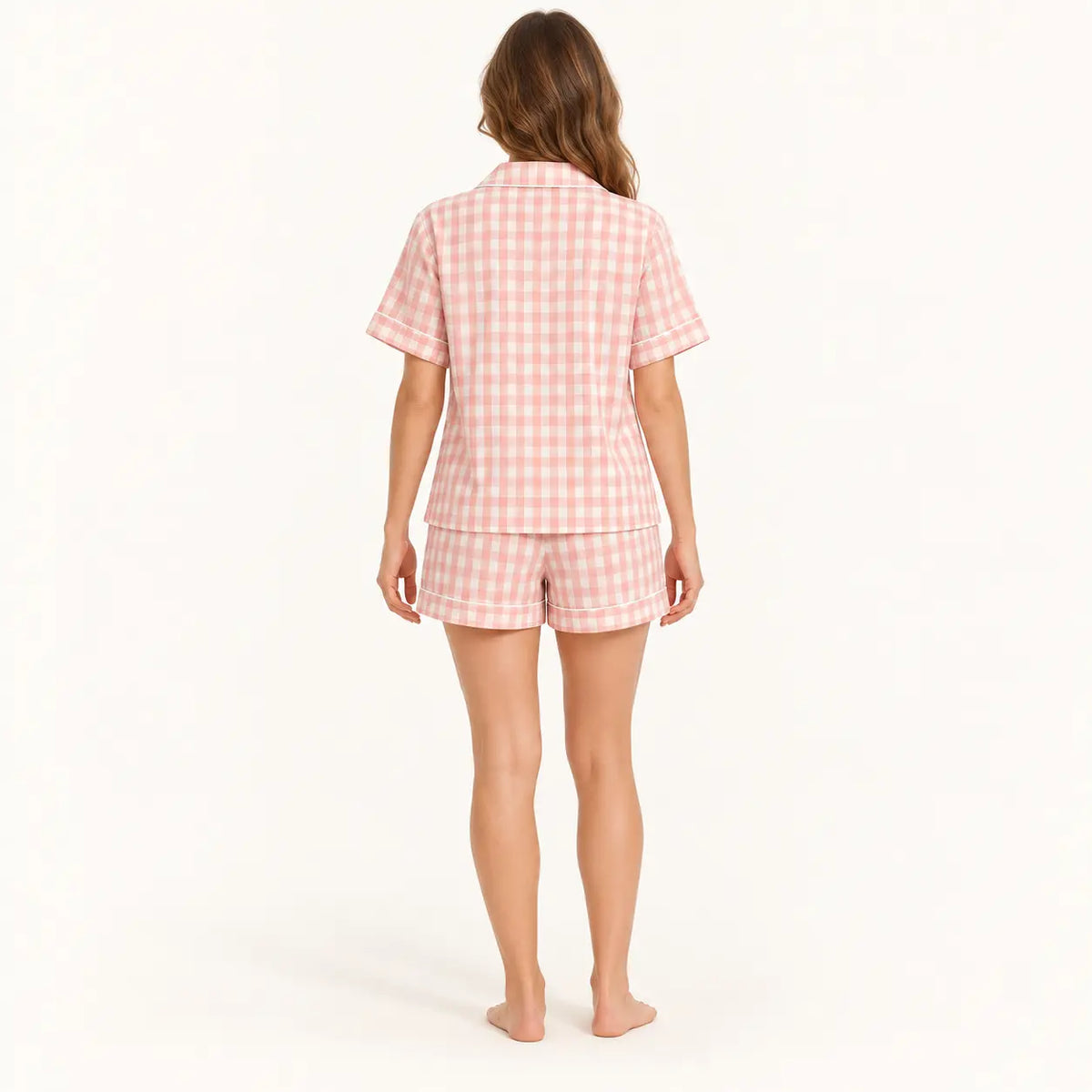 Pyjama Femmes À Carreaux Vichy Rose Et Blanc – vue 2 | le Juste Pyjama