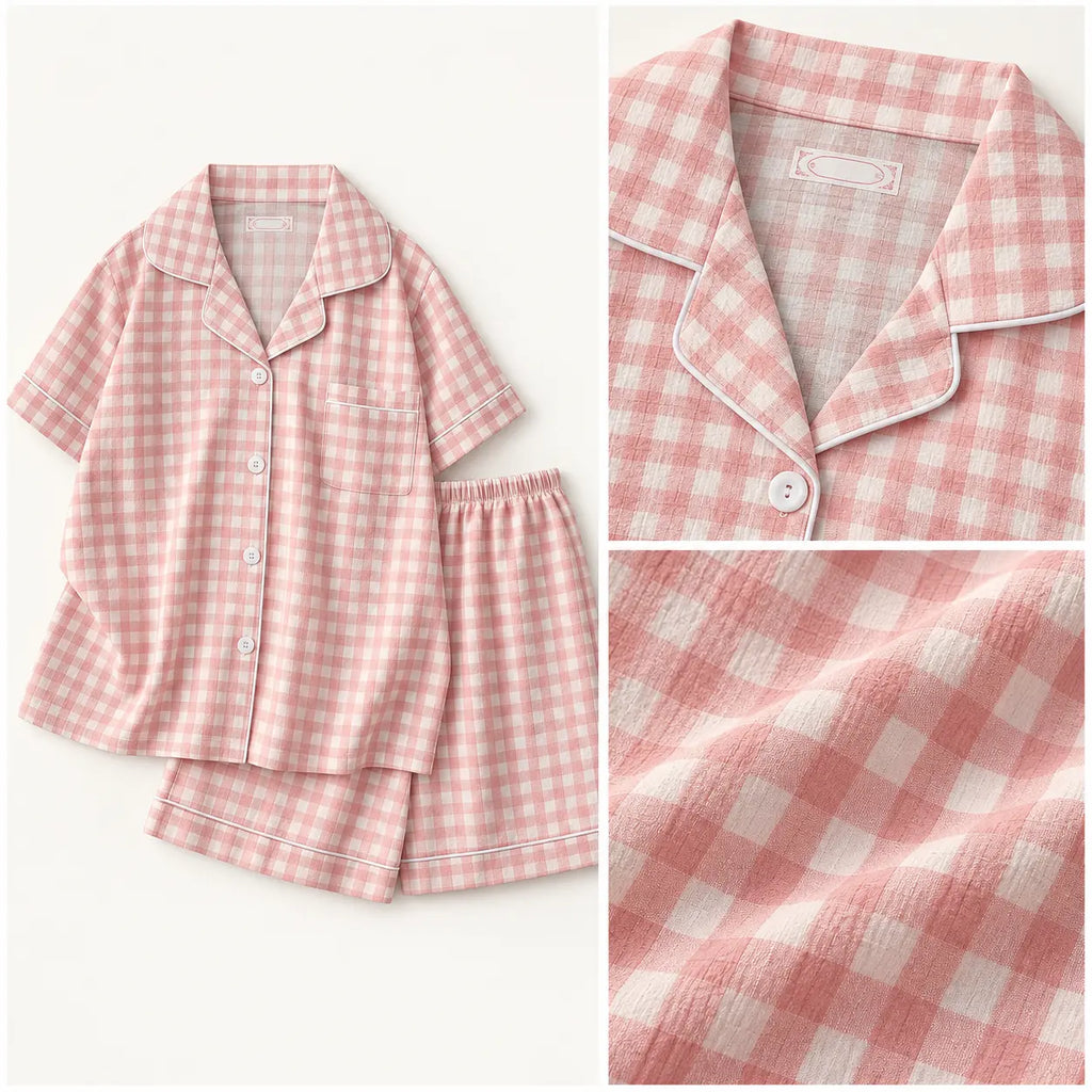 Pyjama Femmes À Carreaux Vichy Rose Et Blanc – vue 4 | le Juste Pyjama