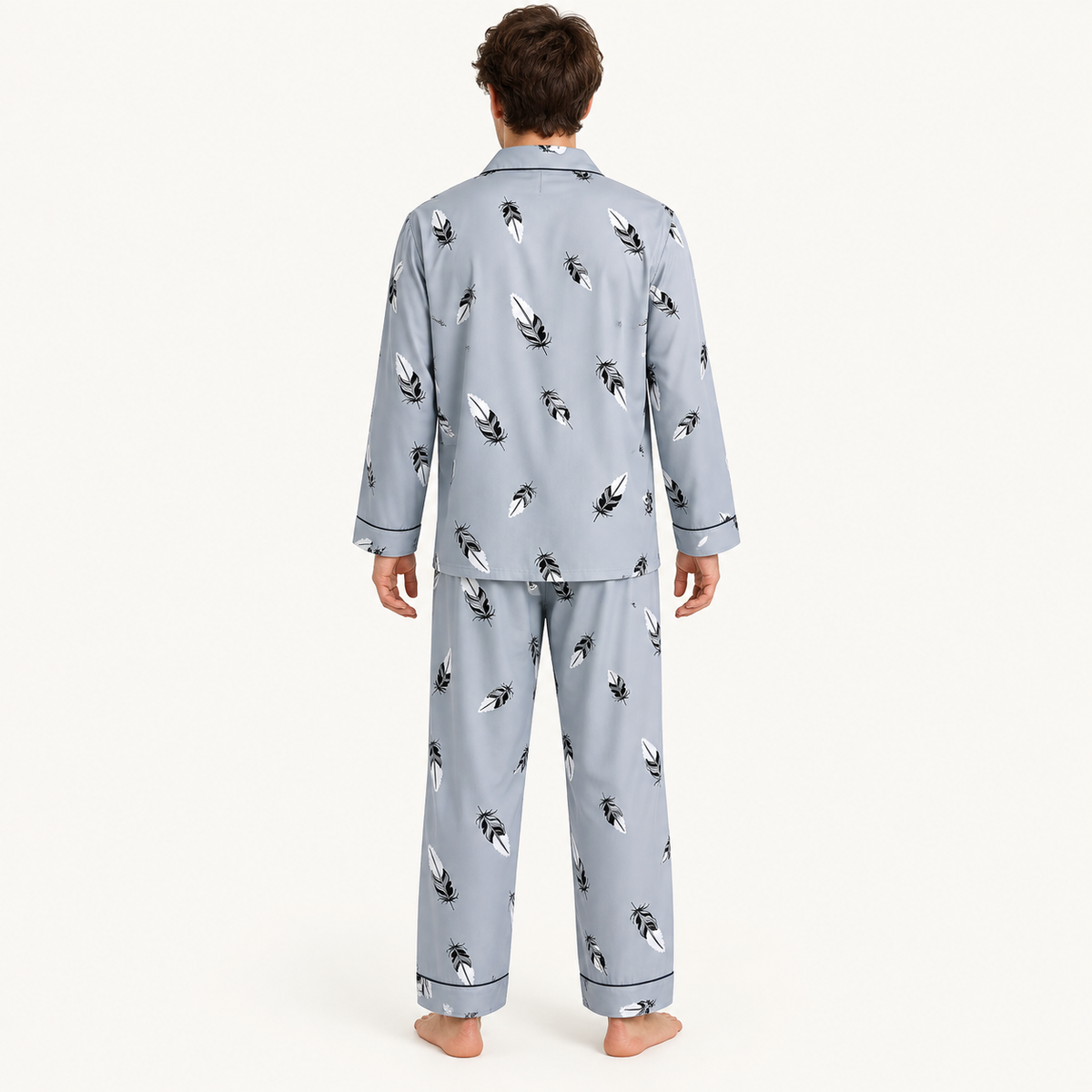 Pyjama Hiver Homme Imprimé Plumes Boutonné – vue 2 | le Juste Pyjama