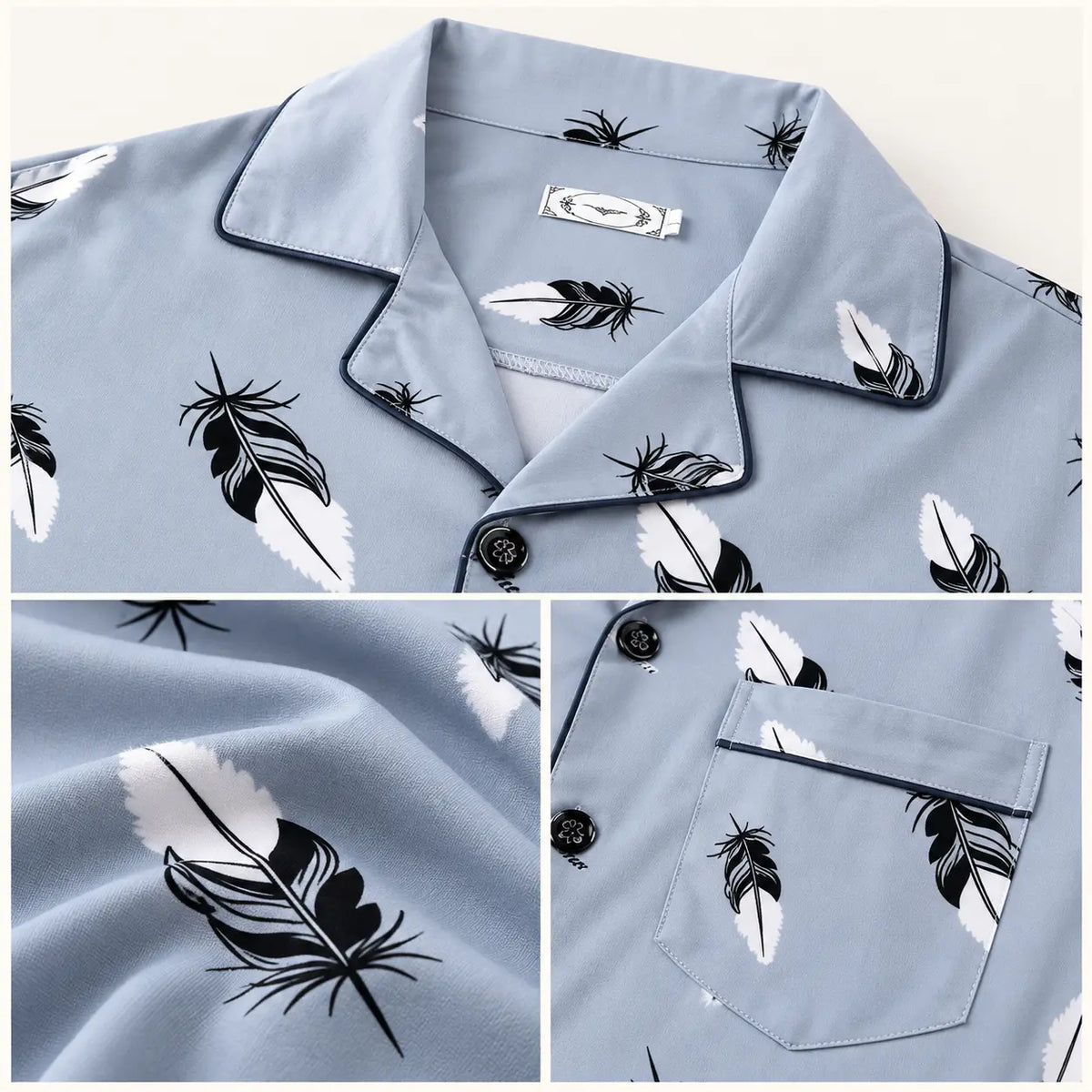 Pyjama Hiver Homme Imprimé Plumes Boutonné – vue 4 | le Juste Pyjama
