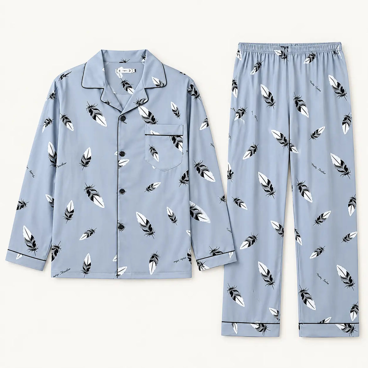 Pyjama Hiver Homme Imprimé Plumes Boutonné – vue 5 | le Juste Pyjama