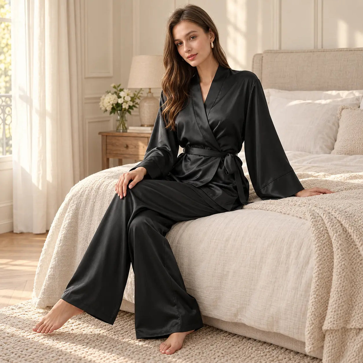 Pyjama Satin Col En V – vue 3 | le Juste Pyjama