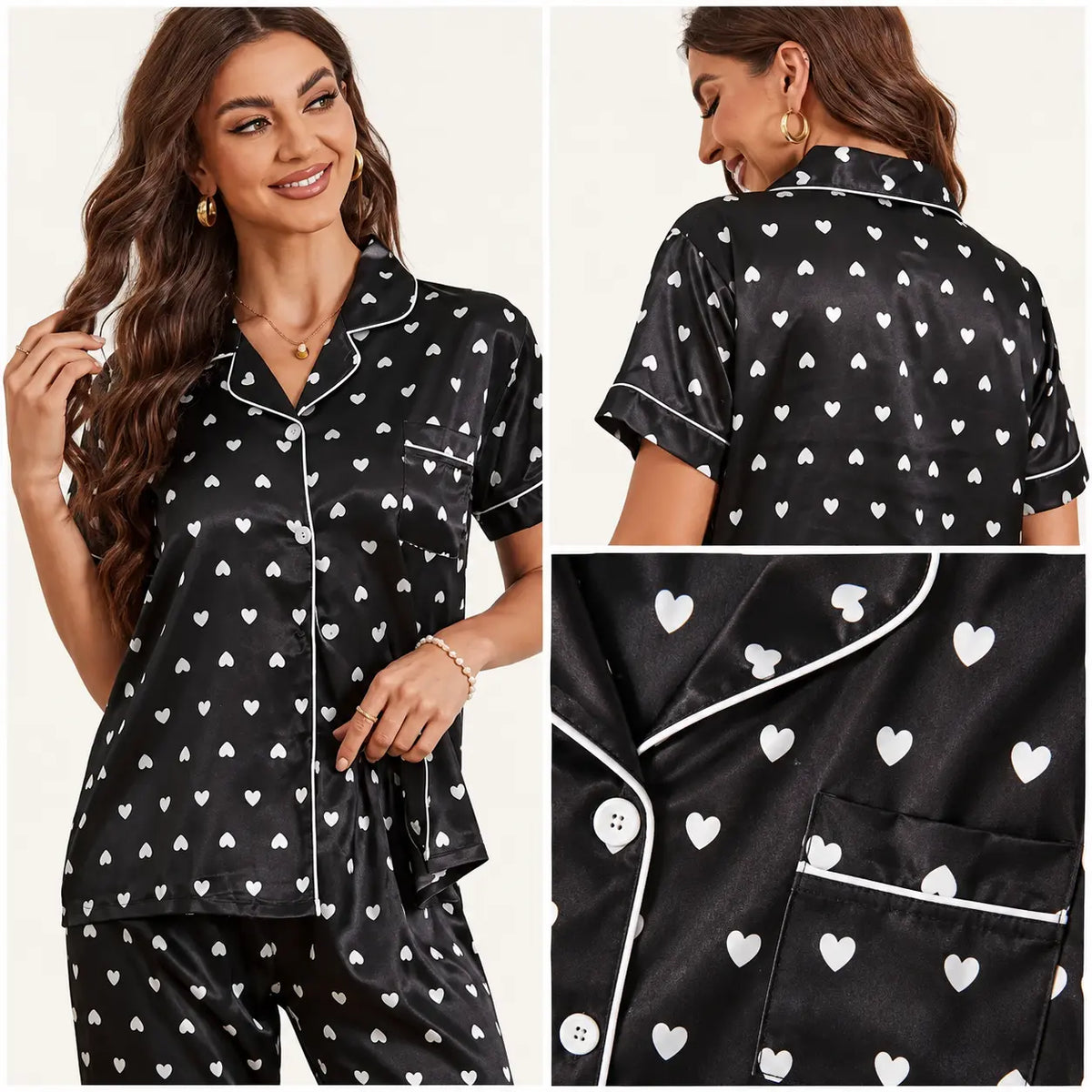 Pyjama Satin Imprimé Cœurs – vue 4 | le Juste Pyjama