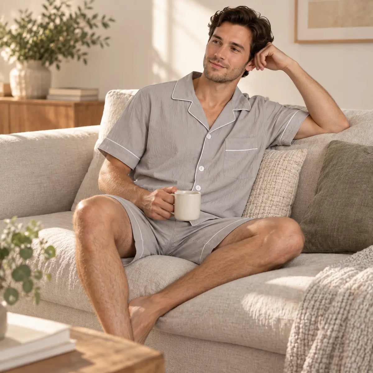 Pyjama Stylé Homme Gris Clair Uni – vue 3 | le Juste Pyjama
