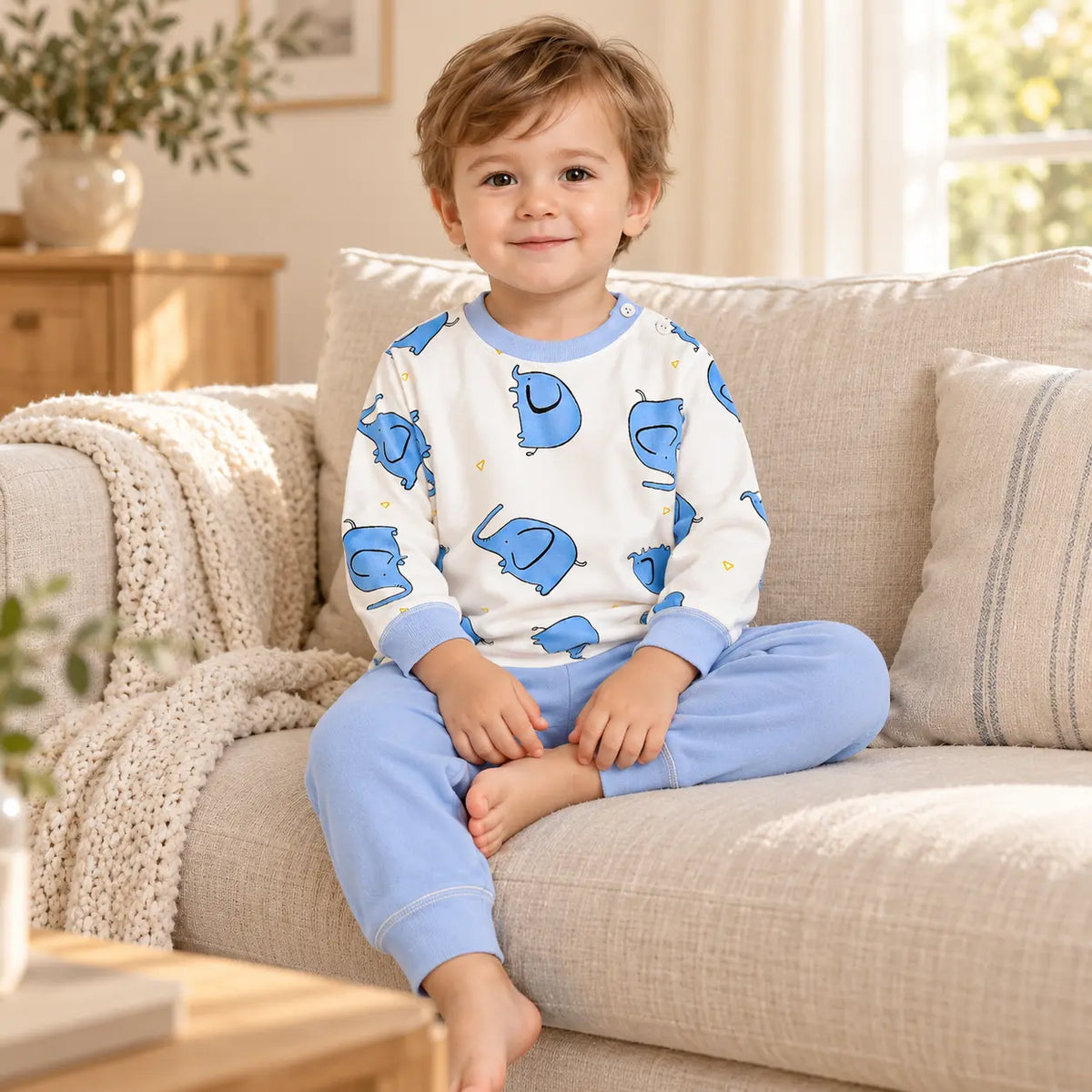 Pyjama Toutes Saisons Imprimé Éléphant En Coton – vue 3 | le Juste Pyjama