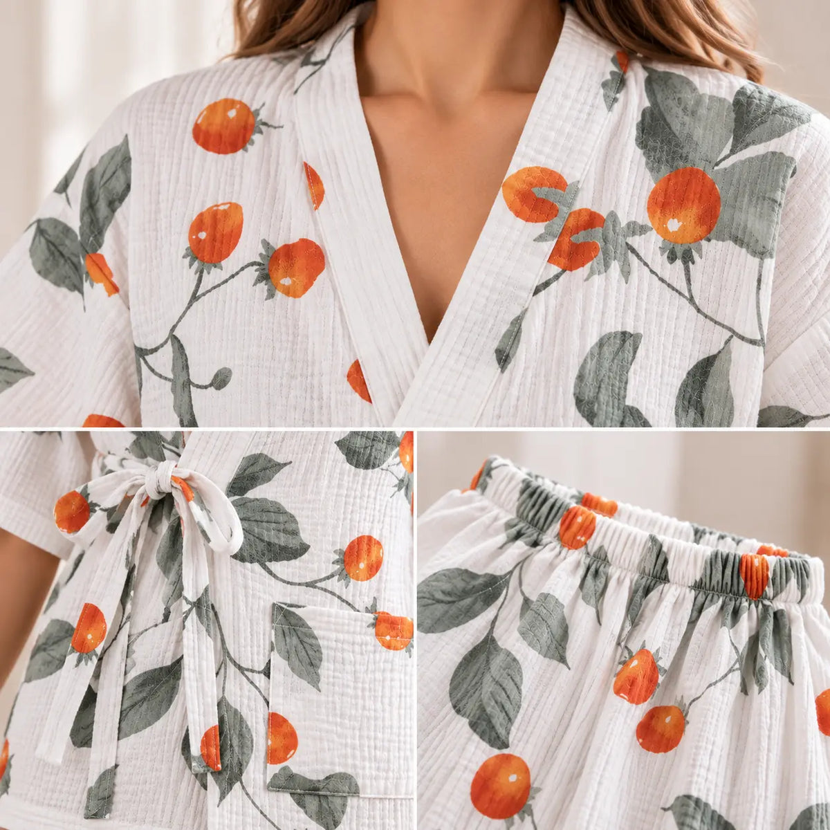 Pyjama Vêtement D'Intérieur Kimono Coton Style En Gaze – vue 4 | le Juste Pyjama