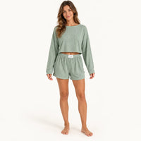 Pyjama Vert Menthe En Maille Pointelle | le Juste Pyjama
