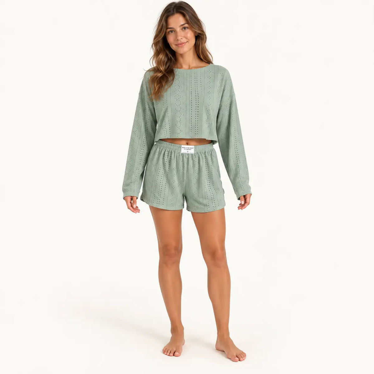 Pyjama Vert Menthe En Maille Pointelle | le Juste Pyjama