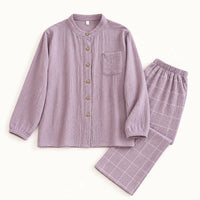 Pyjamas Homewear Style Japonais Couple En Crêpe De Coton coloris violet | le Juste Pyjama