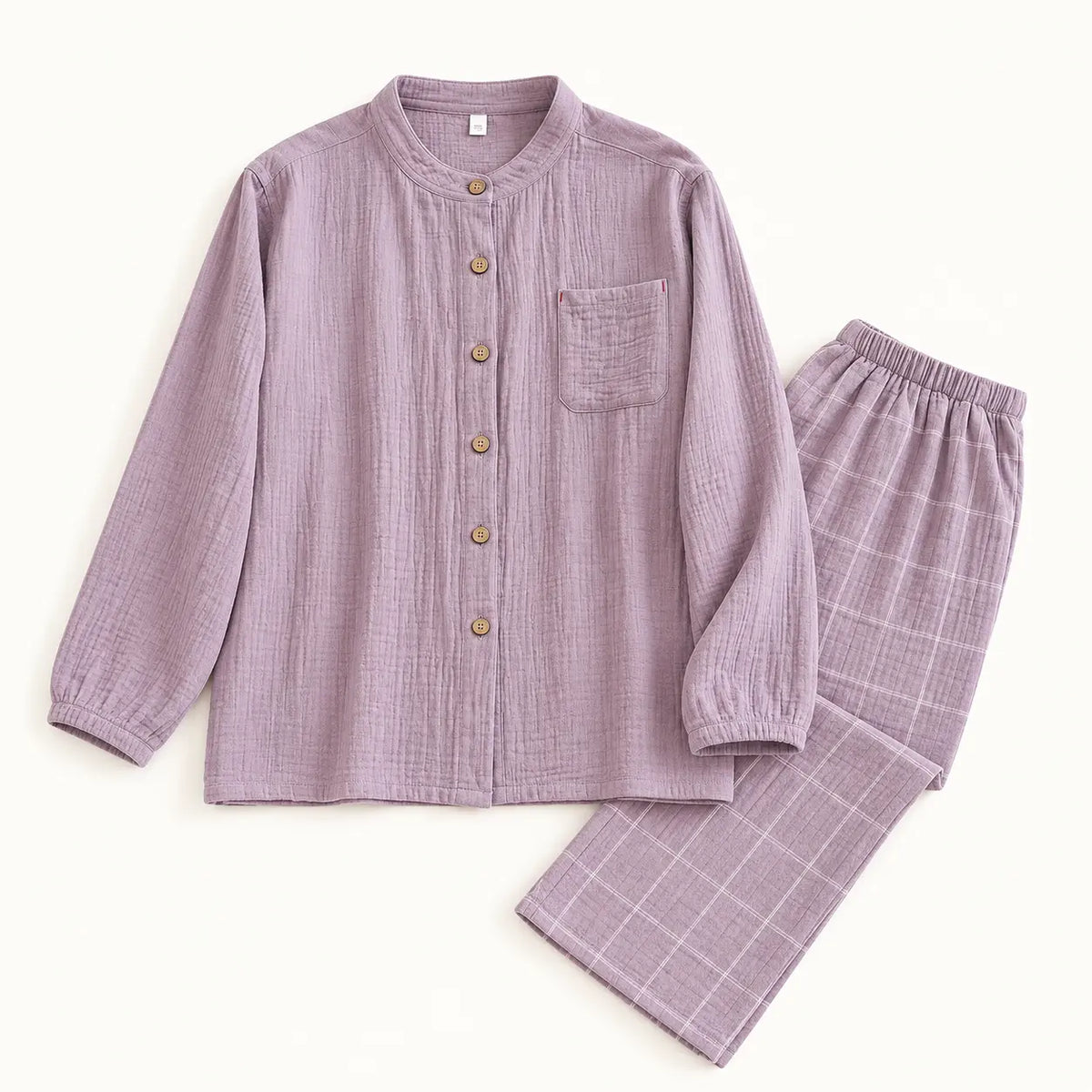 Pyjamas Homewear Style Japonais Couple En Crêpe De Coton coloris violet | le Juste Pyjama