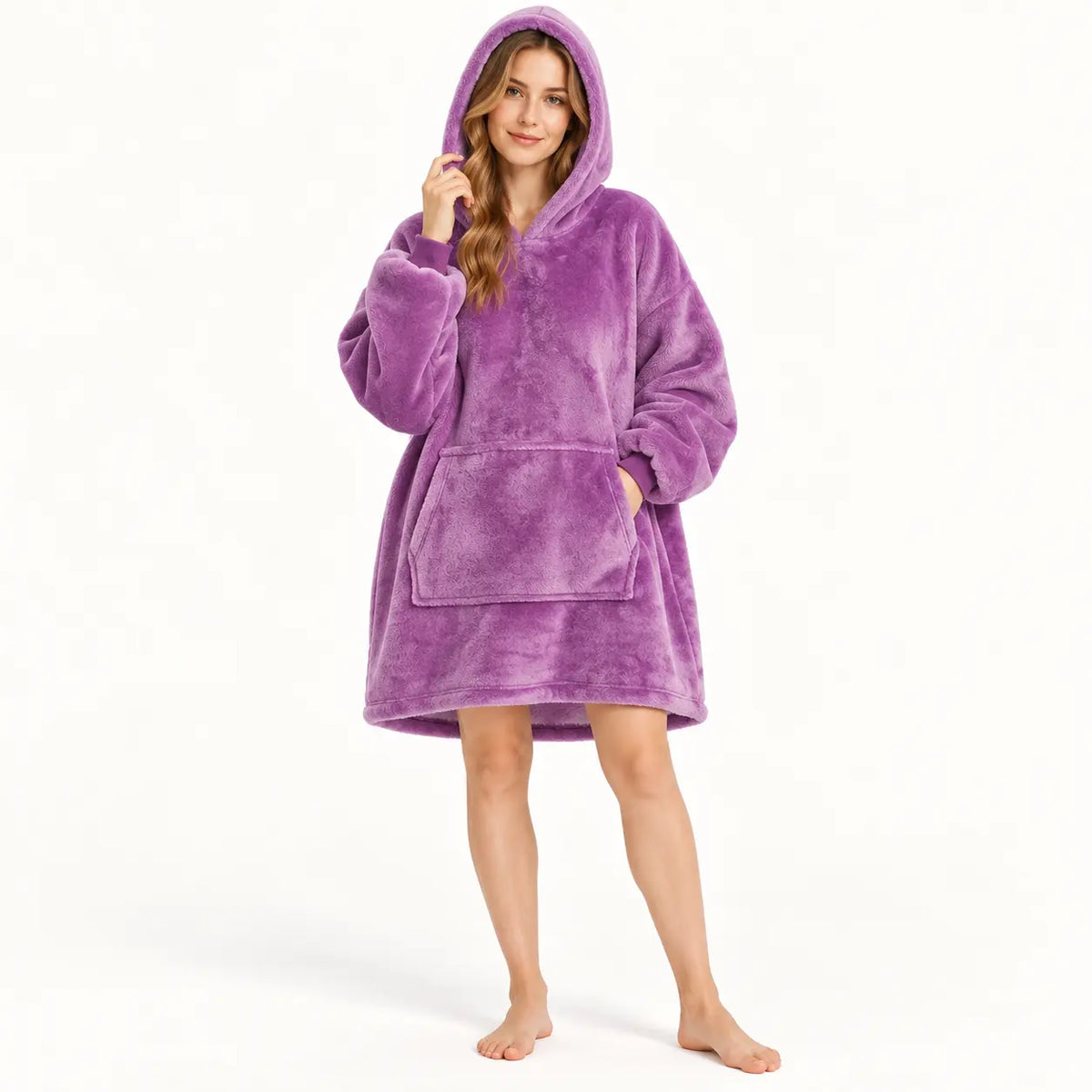 Sweat-shirt couverture violet en polaire à capuche, surdimensionné femme – vue 3 | le Juste Pyjama