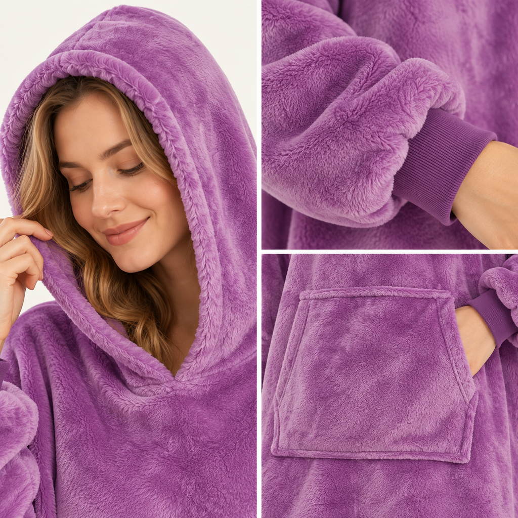 Sweat-shirt couverture violet en polaire à capuche, surdimensionné femme – vue 5 | le Juste Pyjama