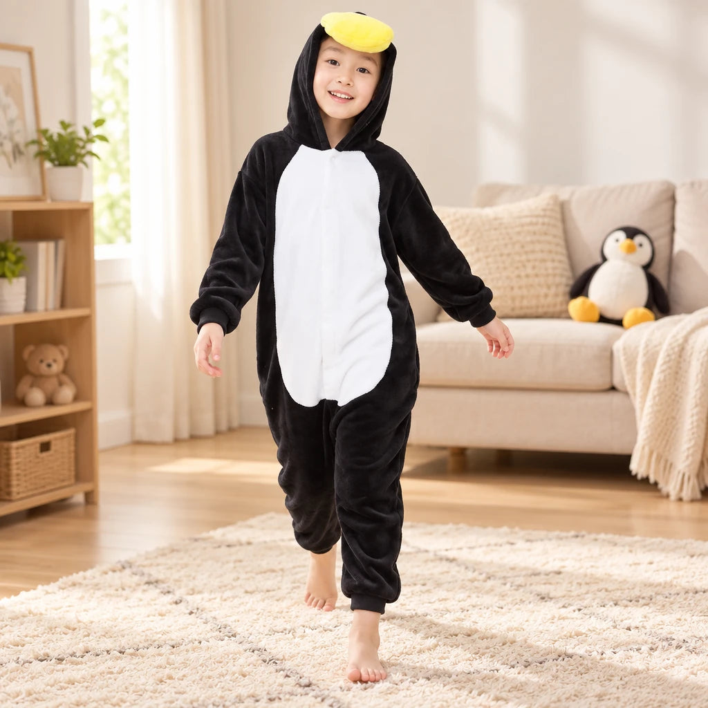 Combinaison Pyjama Pingouin Enfant À Capuche