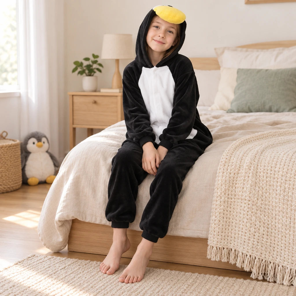 Combinaison Pyjama Pingouin Enfant À Capuche