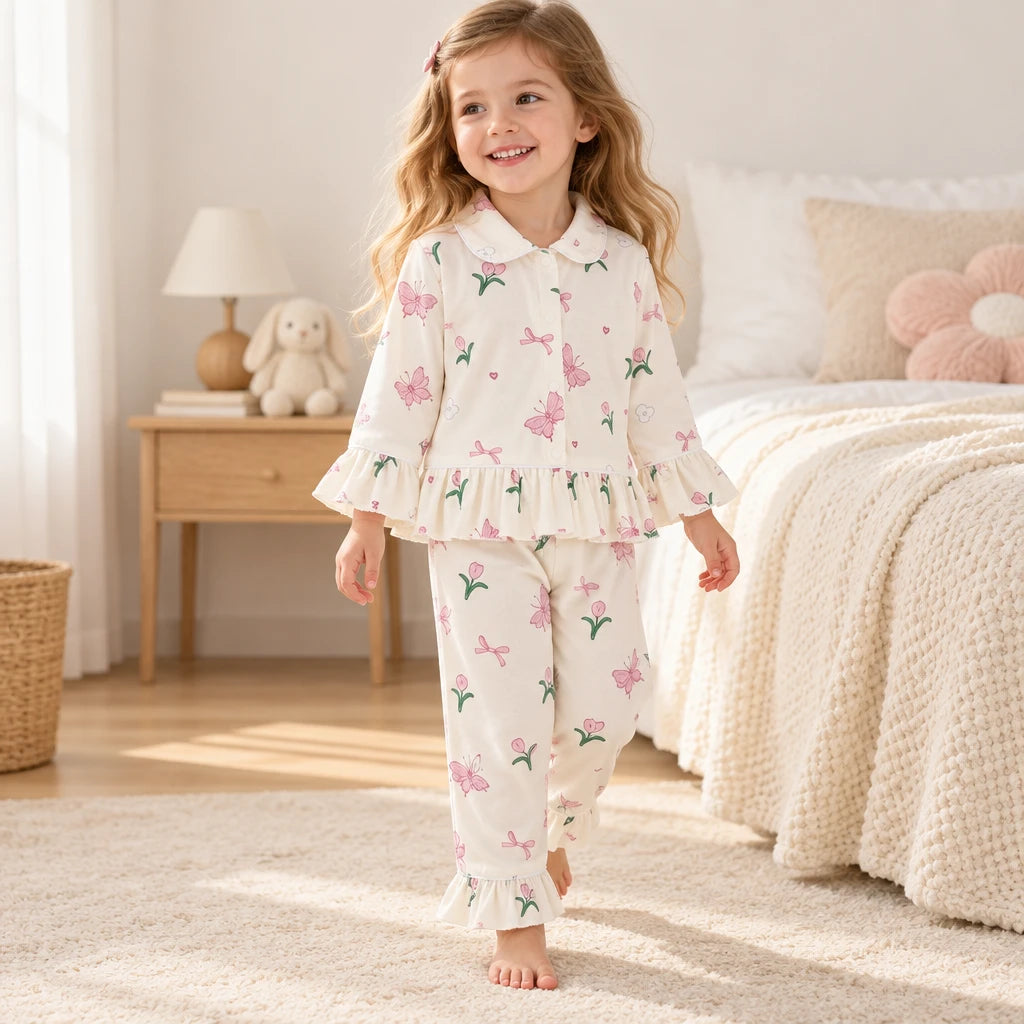 Ensemble De Pyjama À Volants Fraise Et Papillon