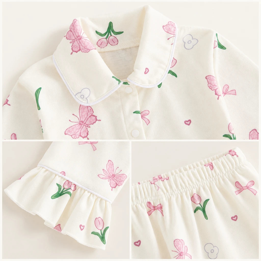Ensemble De Pyjama À Volants Fraise Et Papillon