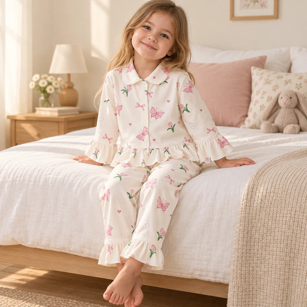 Ensemble De Pyjama À Volants Fraise Et Papillon