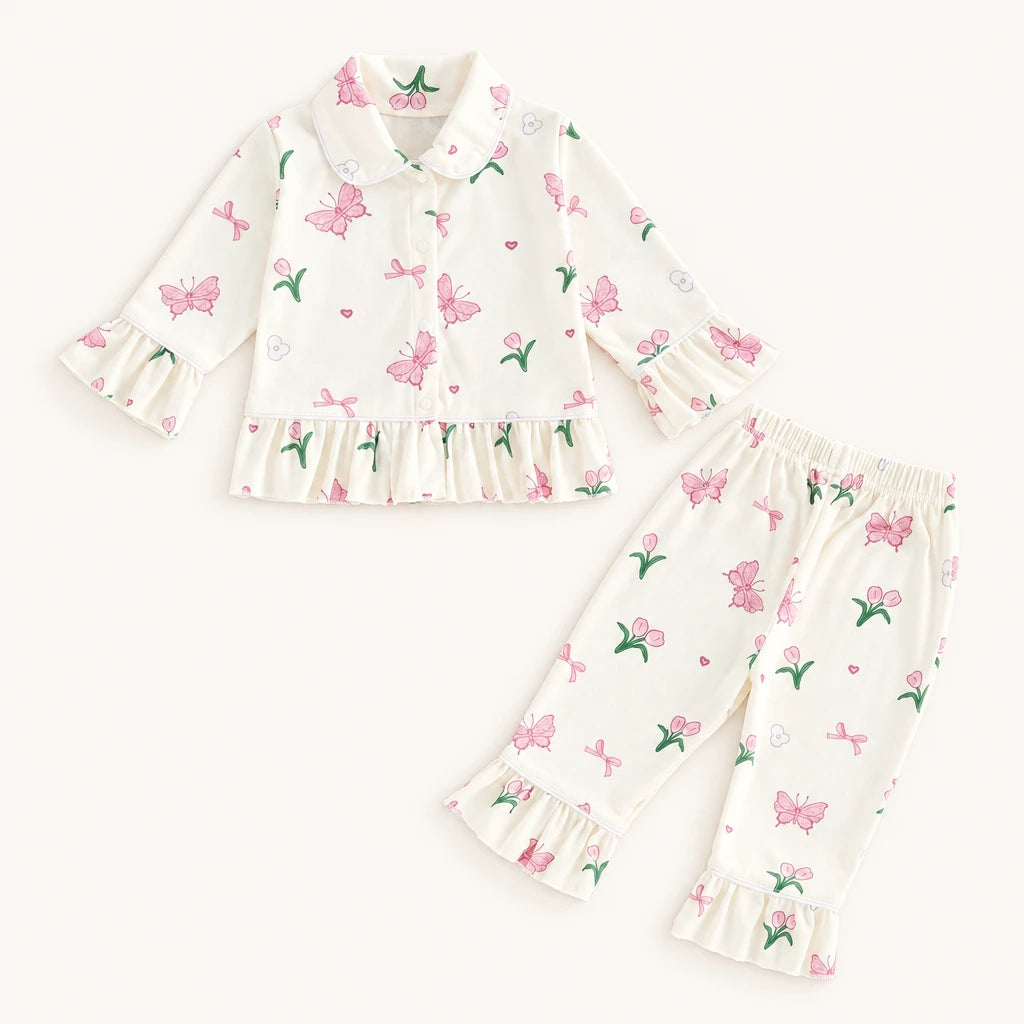 Ensemble De Pyjama À Volants Fraise Et Papillon