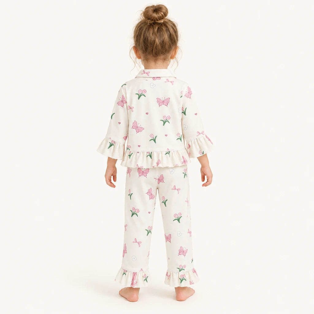 Ensemble De Pyjama À Volants Fraise Et Papillon