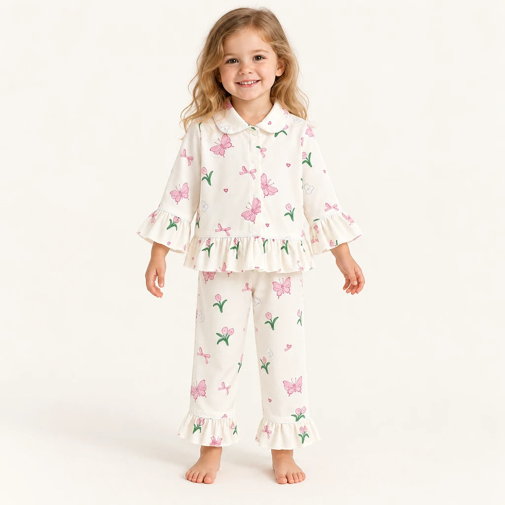 Ensemble De Pyjama À Volants Fraise Et Papillon