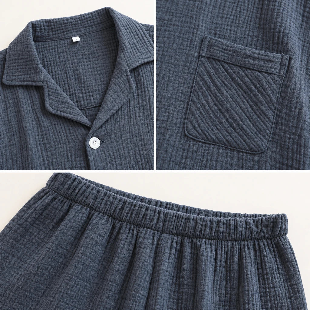 Ensemble De Pyjama Court Homme En Coton Gaufré