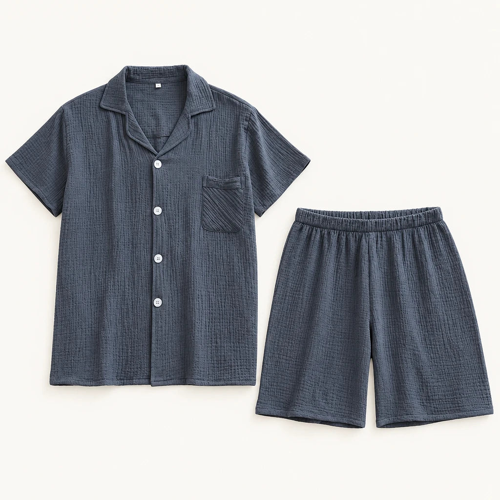 Ensemble De Pyjama Court Homme En Coton Gaufré