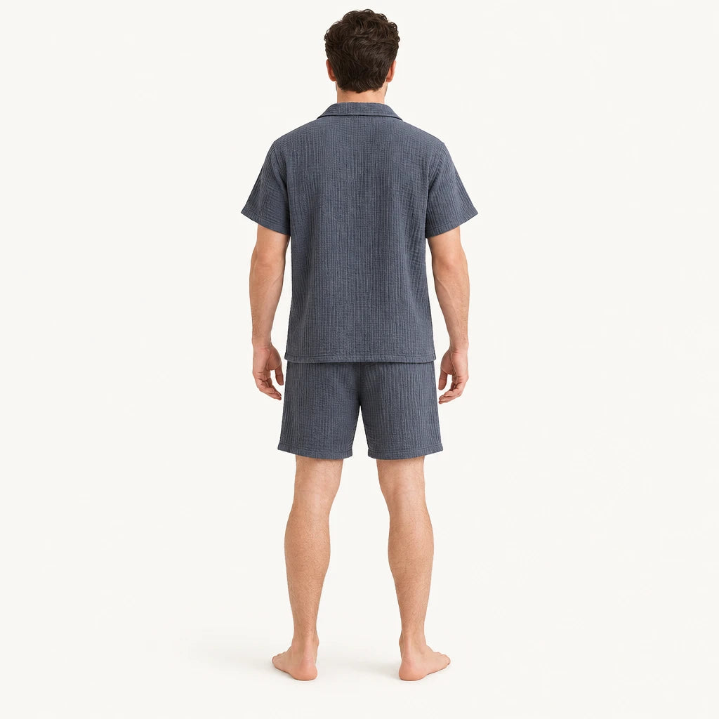 Ensemble De Pyjama Court Homme En Coton Gaufré