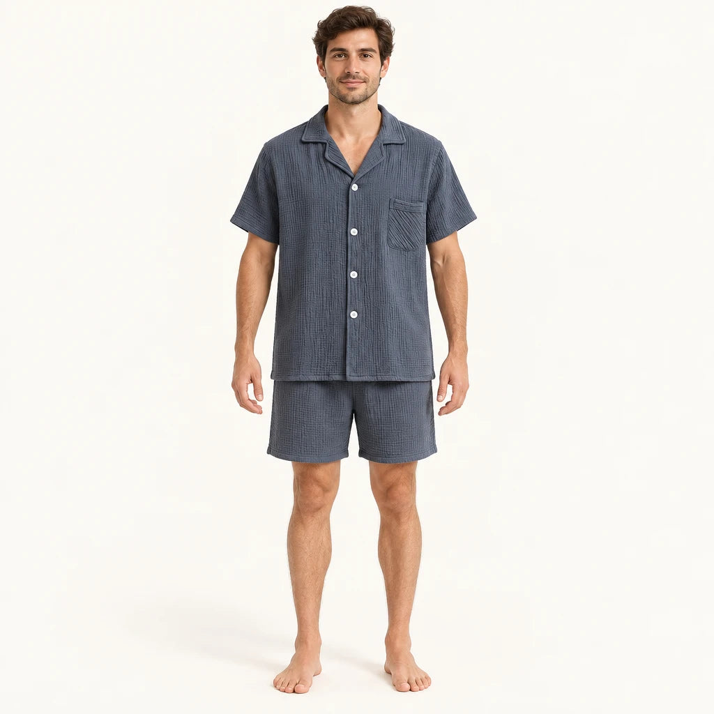 Ensemble De Pyjama Court Homme En Coton Gaufré