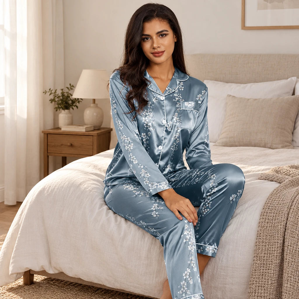 Ensemble De Pyjama Floral Satin Imprimé