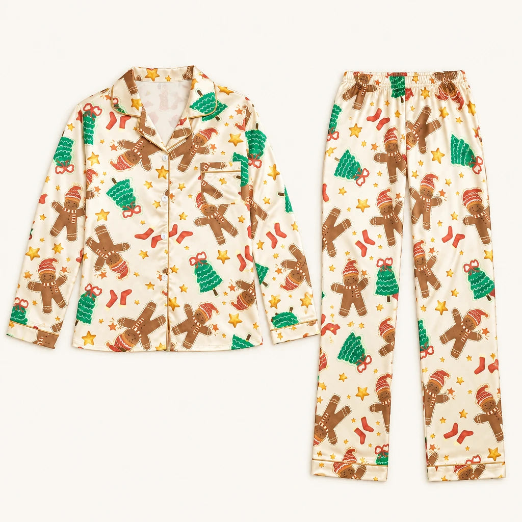 Ensemble De Pyjama Imprimé De Noël Aspect Satiné