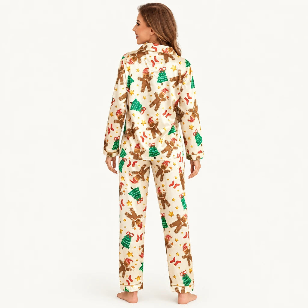 Ensemble De Pyjama Imprimé De Noël Aspect Satiné