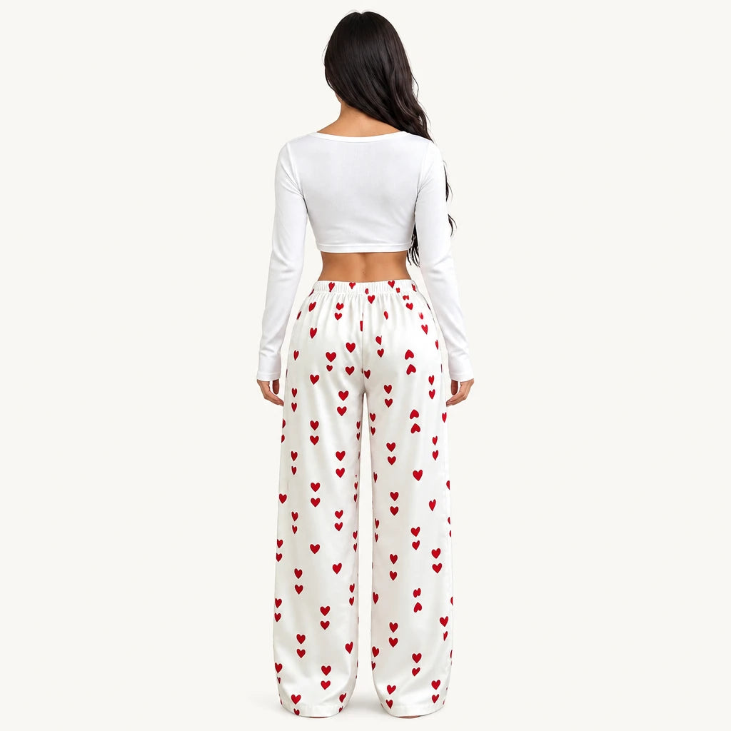 Pantalon De Pyjama En Satin À Motif Cœurs