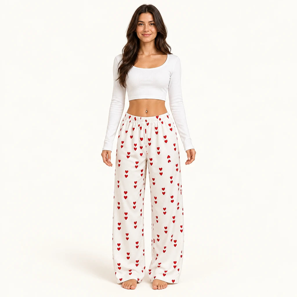 Pantalon De Pyjama En Satin À Motif Cœurs