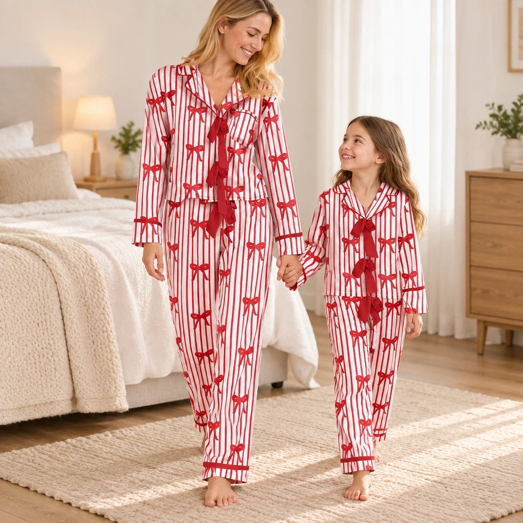 Pyjama Assorti Maman Fille Imprimé Cœurs Ou Nœuds