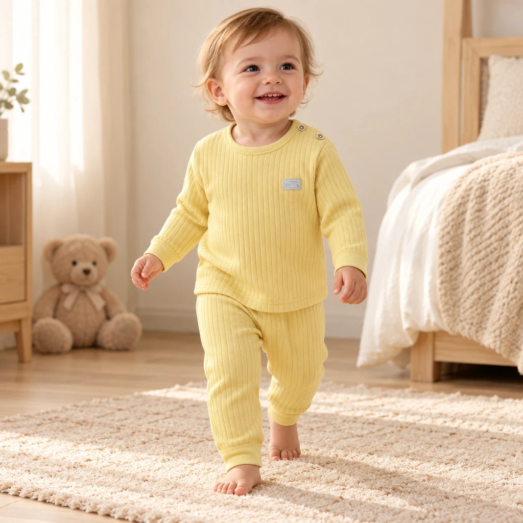Pyjama Bébé Coton Côtelé Uni Deux Pièces