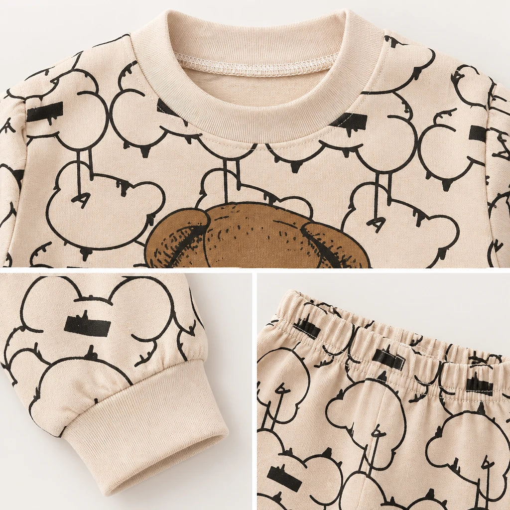 Pyjama Bébé En Coton Beige Imprimé Ours
