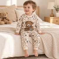 Pyjama Bébé En Coton Beige Imprimé Ours