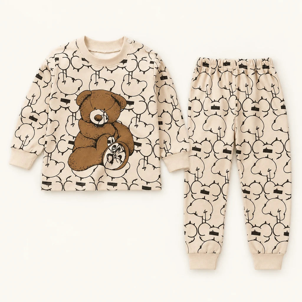 Pyjama Bébé En Coton Beige Imprimé Ours