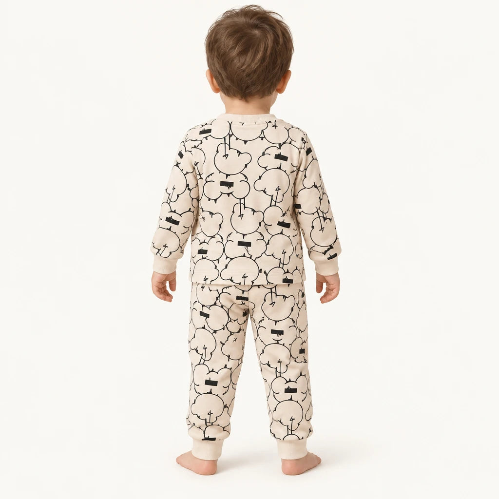 Pyjama Bébé En Coton Beige Imprimé Ours