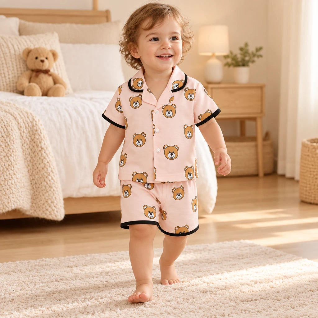 Pyjama Bébé Rose Motif Ours Col Tailleur
