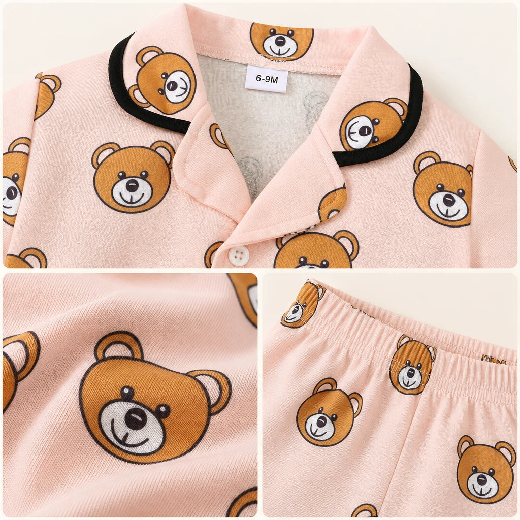 Pyjama Bébé Rose Motif Ours Col Tailleur