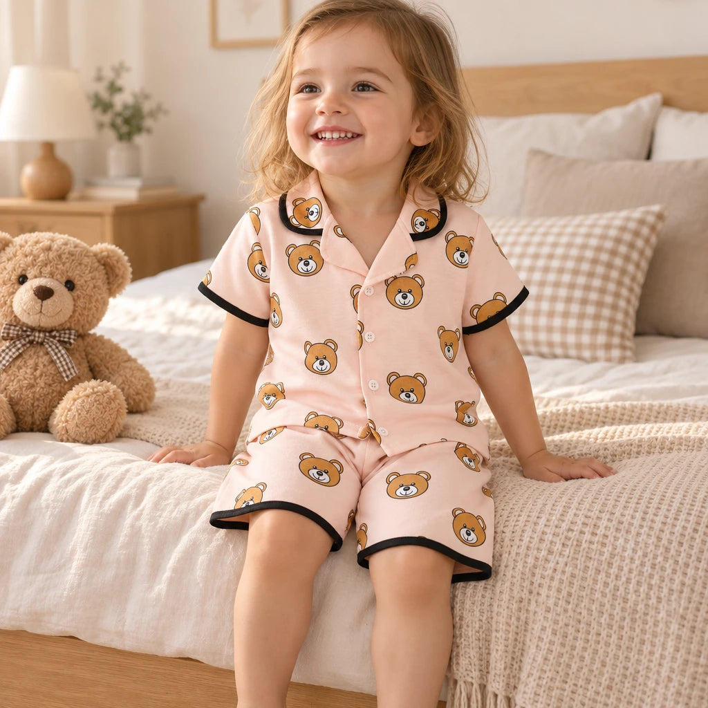 Pyjama Bébé Rose Motif Ours Col Tailleur