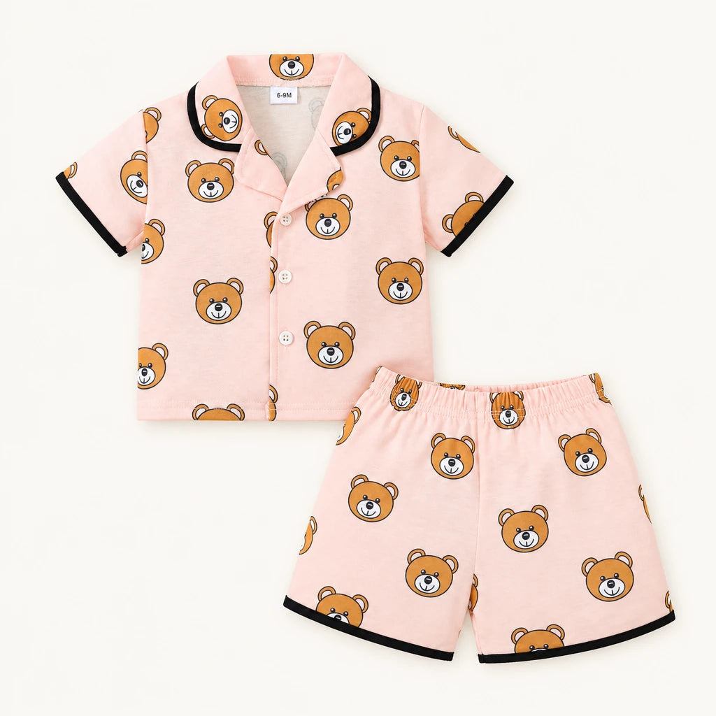 Pyjama Bébé Rose Motif Ours Col Tailleur